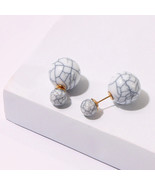 Double Sided Marble look Earring White Grey Double Ball Stud EARRINGS fr... - £9.83 GBP