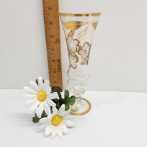 Antique Bohemian Crystal Glass Gold Gilt Engraved Bud Vase 6 3/4&quot; frosted flower - £25.37 GBP