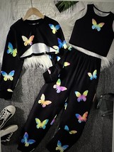 Tween Girl 3pcs/Set Trendy Butterfly Print Knitted Outfit - £14.47 GBP