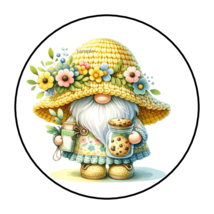 30 Gnome Spring Summer Envelope Seals Stickers Labels Tags 1.5&quot; Round Flowers - £6.36 GBP