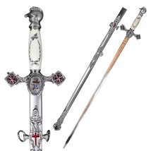 Munetoshi Masonic Knights Templar Ceremonial Sword Chrome Fittings Red Crosses 2 - £112.03 GBP