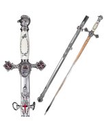 Munetoshi Masonic Knights Templar Ceremonial Sword Chrome Fittings Red Crosses 2 - £108.53 GBP