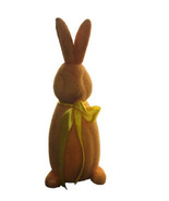Medium Flocked Pastel Button Nose Bunny W/Bow 14 Inches Tall - $30.20