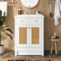 24&quot; Bathroom Vanity With Single Sink, White Combo Cabinet - £253.94 GBP