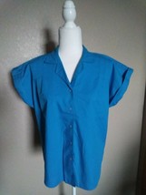 Grand Design Women&#39;s Blue Short Sleeve Button Up Shirt Size 14  - $5.99