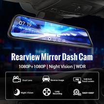 E-ACE 9.66 Inch Car DVR Mirror Video Recorder 1080P Touch Screen Dashcam Dual - £60.44 GBP+
