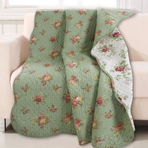 Vintage Floral Quilted Throw 100% Cotton Reversible All Season Throw (Bl... - $64.99