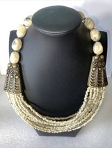 Vintage Tribal Necklace Boho 18 - 22” Brass, Beads Hook Closure Statemen... - £29.88 GBP