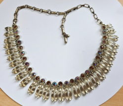 Vintage AB &amp; Brown Rhinestone Bezel Set Collar/Choker Necklace 18" -Adju... - $45.00