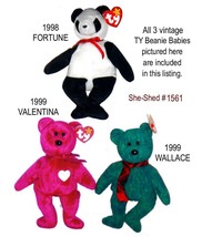 Ty Beanie Babies Fortune, Wallace &amp; Valentina w/ Tags Vintage Lot Of 3 - £19.63 GBP