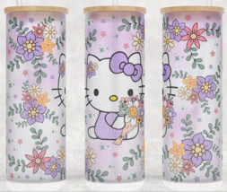 Frosted Glass Hello Kitty Purple Floral Tumbler Cup Mug 25oz - £15.71 GBP