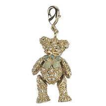 Gold Tone Teddy Bear with Movable Arms and Legs Charm Rhinestones Enamel... - $14.01