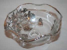 Silver City Flanders Clear Silver Overlay 3 Footed 6&quot; Bon Bon Bowl #2639 - £22.33 GBP