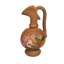 Mini Red Clay Pottery Pitcher Jug Small PORTUGAL Hand Painted Floral 3.75 in VTG - £19.62 GBP