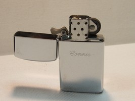 Collectible Oct 2003 (J III) Silver Tone Slim Zippo Lighter Engraved 'Connie' - $24.74