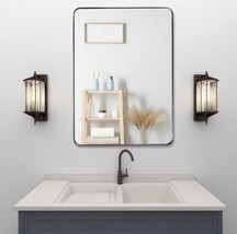 Honyee Black Bathroom Mirror, 24&quot; x 36&quot; Iron Frame Wall Mirror, Rounded Corner - £79.32 GBP