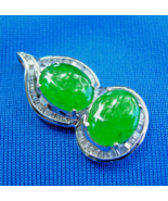 Earth mined Jadeite Jade Diamond Deco Pendant Medallion 18k White Gold C... - $4,930.28 CAD
