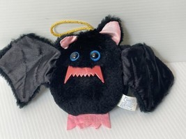 Vintage Nanco Nancy Sales Co. Small 4&quot; Black Halloween Bat Teeth Plush Hanging - £6.18 GBP