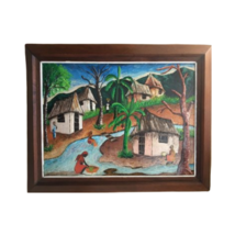 Vintage M. M. F. Cyprien Painting Oil On Board Haitian Original Naive Art - £1,022.61 GBP