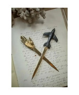 Vintage Reproduction Golden Pewter Hand Letter Opener - $459.42 MXN