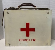 Vtg Military First Aid Kit Metal Box WWII Leather Handle Webbing Medic 945A - £137.56 GBP