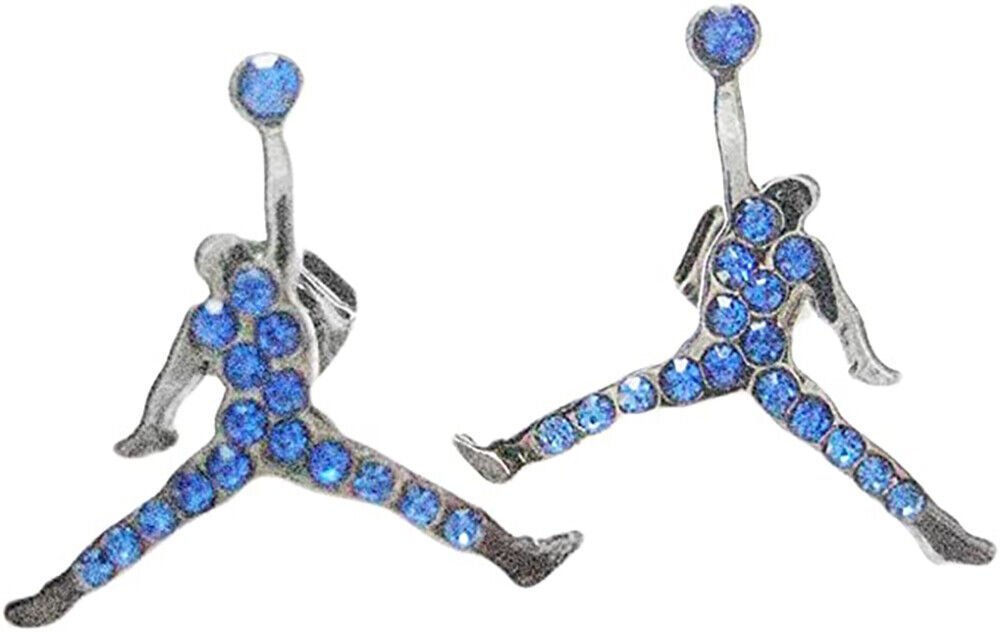 MICHAEL JORDAN SILVER - PLATED PAIR STUD EARRINGS SILVER BLUE JUMPMAN JU... - $14.80