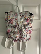 Women Purse Backpack Tote Bag White Floral Beach Shopping Patent Leather - $19.35