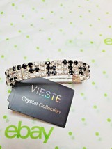 Vieste Crystal Rhinestone Stretch Bracelet Silver Tone Clear &amp; Black Rhinestones - £14.22 GBP