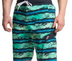 TYR Mens Paint Stripe Board Shorts Lined Cargo Pocket Striped Black Blue L - £15.14 GBP