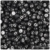 BeadTin Black Opaque 7mm Coin Plastic Alphabet Beads - White Letter D (1... - $2.09