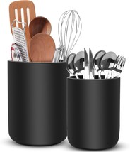 2pc Black Ceramic Utensil Holders, Kitchen Counter Crock Set, 6.3” &amp; 5.3... - $14.85