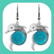 New Pretty Turquoise Dolphin Dangle Earrings - £6.38 GBP