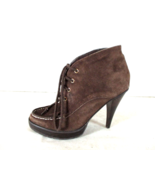 Envy Brown Suede Lace Up Platform Ankle Booties Heels Women&#39;s 7 1/2 (SW42) - £18.85 GBP