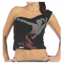 Black One-Shoulder Women&#39;s Large Top w/ Multi-Colored Dancer Silhouette - $7.99
