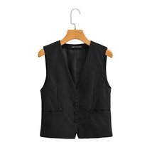 Zevity Women Fashion V Neck Single Breasted Pockets Slim Vest Jacket Ladies Slee - £21.51 GBP