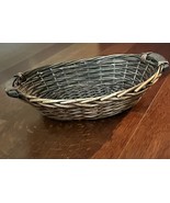 Oval Woven Basket with Wooden Handles Dark Brown Gift Basket Storage Rustic - $18.79