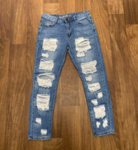 Machine Jeans Women&#39;s 27/26 Destroyed Denim Straight Leg Low Rise Capri - £11.04 GBP