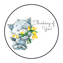 THINKING OF YOU KITTEN ENVELOPE SEALS STICKERS LABELS TAGS 1.5&quot; ROUND (30) - £3.81 GBP