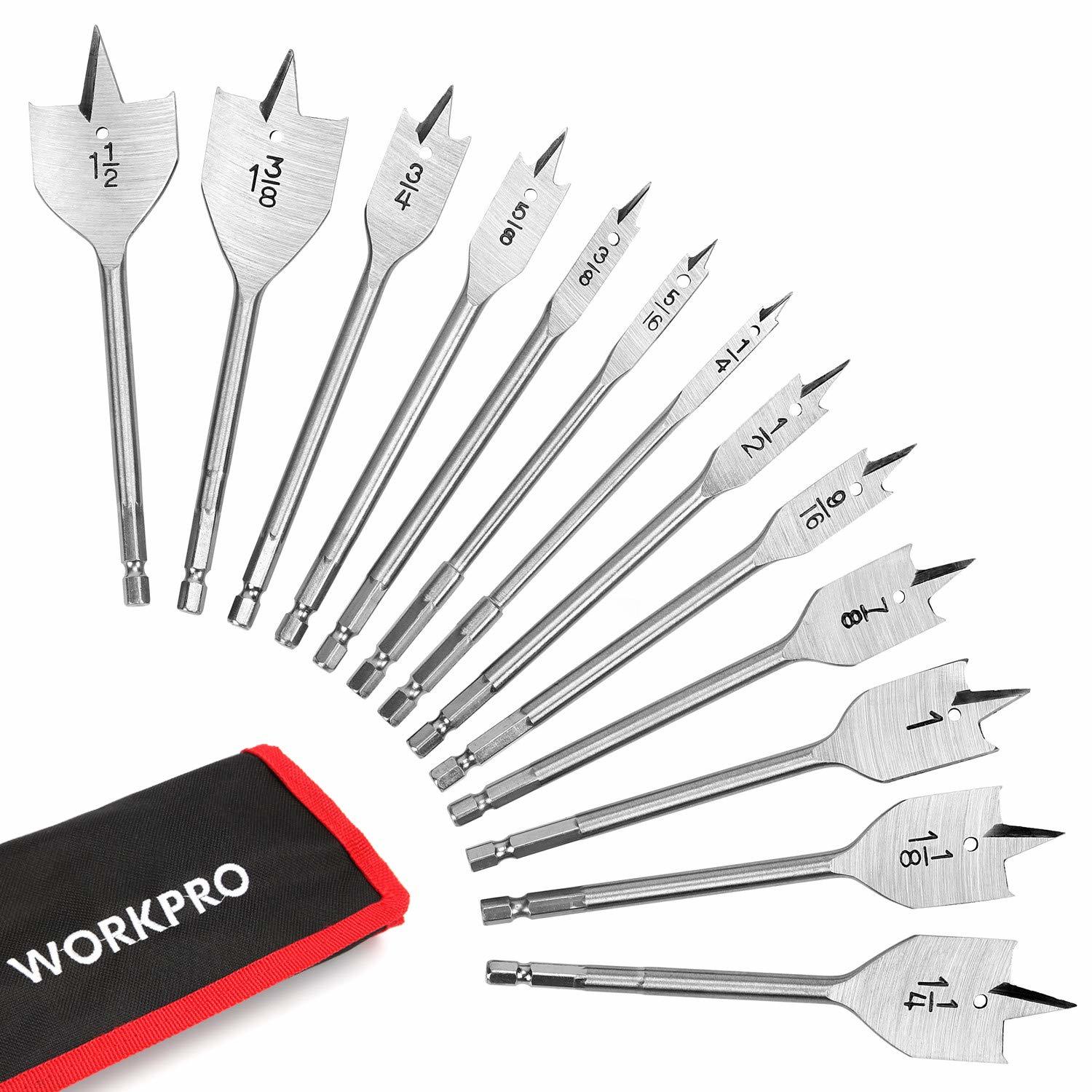 Primary image for WORKPRO 13-Piece Spade Drill Bit Set in SAE, Paddle Flat Bits for Woodworking, N