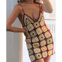 BOHO Summer Colored Striped Hand Crochet Sling Dress - £33.28 GBP