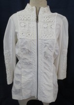 XCVI White Cotton Blend Full-Zip 3/4 Sleeve Jacket/Top Crochet Trim Size... - £29.88 GBP
