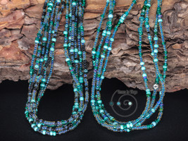 long boho friendship bracelets/necklaces, turquoise, blue, black seed beads - £29.64 GBP
