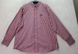 Chaps Dress Shirt Mens Large Red Blue Striped Long Sleeve Collared Button Down - £14.72 GBP