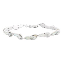 Sterling Silver White Inlay Opal Flip Flop Link Bracelet - £131.82 GBP