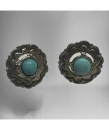 Sterling Silver Southwest Domed Turquoise Design Pierced Earrings Signed... - $55.40 CAD