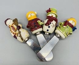 Vintage Christmas Snowmen Cheese Knives / Butter Spreaders Set of 4 - £7.70 GBP
