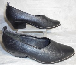 Coldwater Creek Womens 10M Black Leather Slip On Shoes Embossed Floral Point Toe - £13.09 GBP