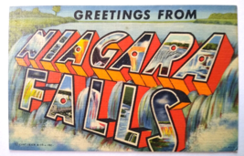 Greetings From Niagara Falls New York Large Letter Postcard Linen Curt Teich NY - £9.45 GBP
