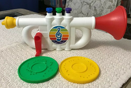 Fisher Price Play-A-Song Trumpet - RARE, #2228, Includes 2 Musical Disks, 1989 - £77.52 GBP