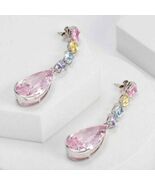 4Ct Pear Cut Pink Sapphire &amp; Diamond Drop/Dangle Earrings 14K White Gold... - $106.91